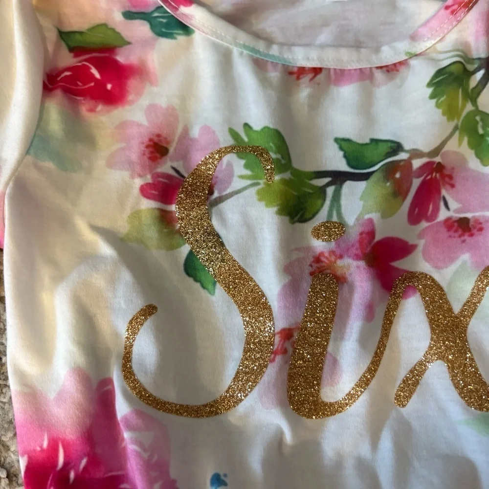 Grace and Lucille Pink Floral Tutu Dress Six 6 Birthday Pink White Long Sleeve